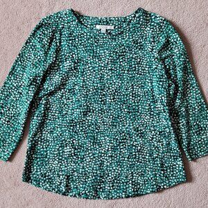 Chico's Abstract Print Top Green Black 3/4 Sleeve Cotton Spandex Size 1 (M)